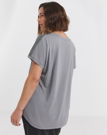 Grey V Neck Satin Front Top
