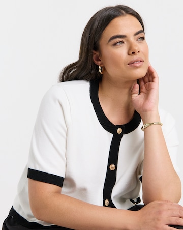 Ivory Contrast Short Sleeve Cardigan