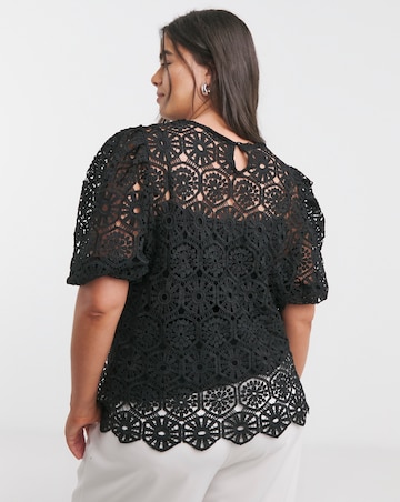 Joanna Hope Crochet Blouse With Puff Sleeves