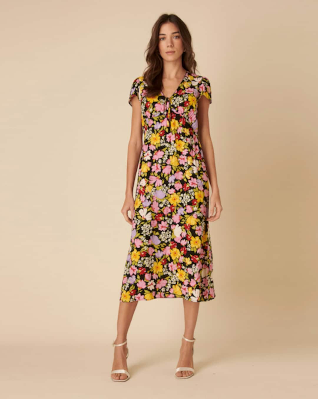 white christmas dresses Ditsy Floral Embroidered Dress in Cream main image 1