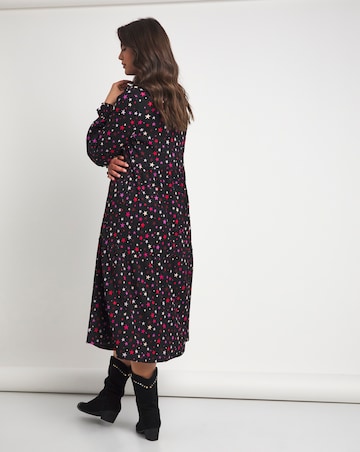 Emma Mattinson Star Print Long Sleeve Tiered Waffle Midi Dress