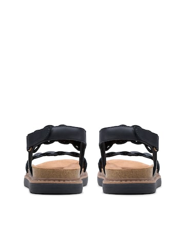 Clarks Black Leather Arwell Glide Sandals - Wide Fit (E)