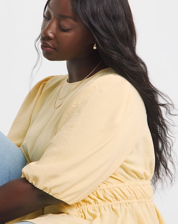 Butter Yellow Puff Sleeve Peplum Blouse