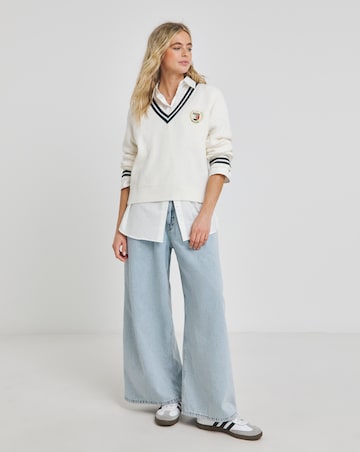 Tommy Jeans V Neck Crest Cable Sweater