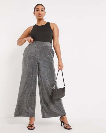 Silver Glitter Knit Wide Leg Trousers
