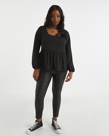 Black Supersoft Square Neck Peplum Top