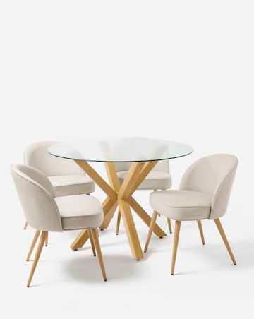 Bodie Oak Effect Dining Table with 4 Emilie Fabric Chairs
