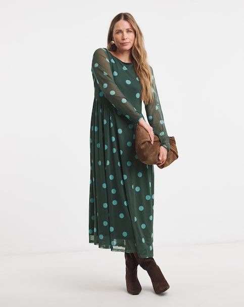 Mesh Spot Maxi Dress