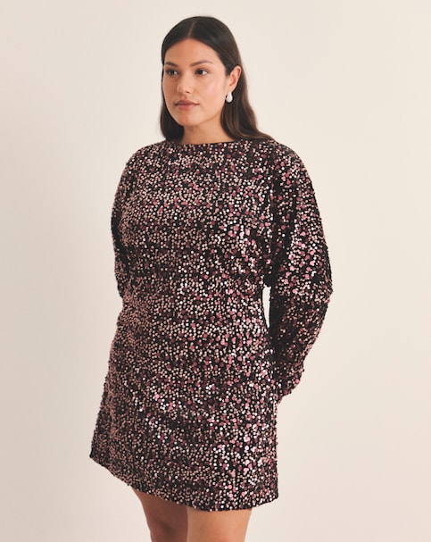 Simply Be Burgundy Velour Sequin Mini Dress
