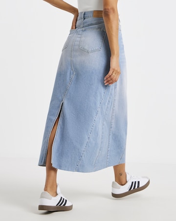 Pink Tint Denim Full Maxi Skirt