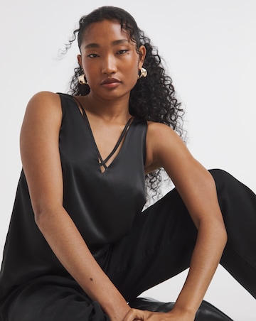 Black Sleeveless Criss Cross Satin Cami