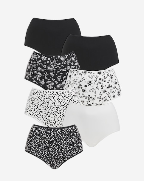 Pretty Secrets 7 Pack Full Fit Brief Knickers Mono Floral