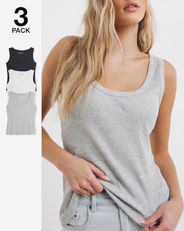 Black White Grey 3 Pack Pure Cotton Scoop Neck Tanks