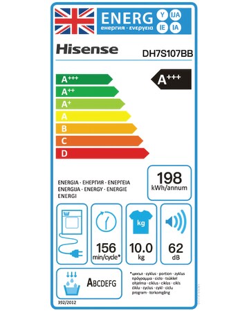 Hisense 7 Series DH7S107BB AI Wifi-enabled 10kg Heat Pump Tumble Dryer - Black
