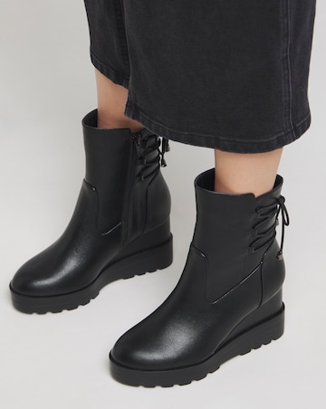 Frankie Lace Back Detail Wedged Ankle Boots - Extra Wide Fit (EEE)