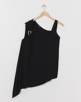 Black One Shoulder Trim Detail Top