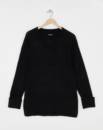Black Slouchy V Neck Longline Jumper