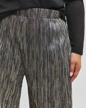 Gold Metallic Pleated Wide Leg Trousers