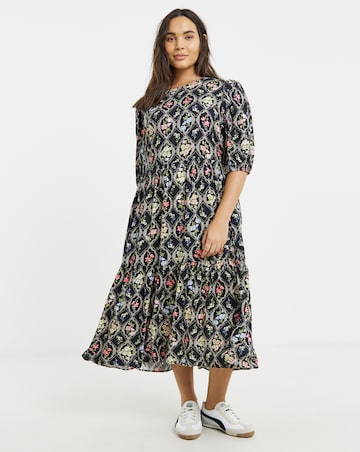 Simply Be Floral Tile Printed Tiered Midi Dress