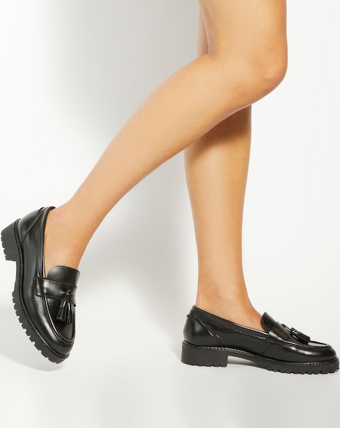 Dune Gracelyn Smooth Leather Tassel Loafers Wide Fit
