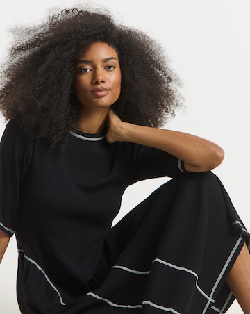 Black Contrast Seam Waist Detail Midi Dress