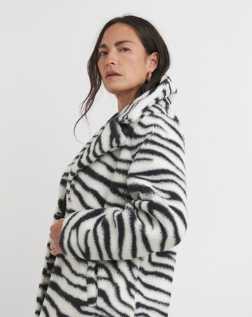 Longline Zebra Print Faux Fur Coat