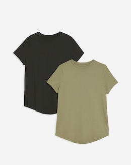 Khaki &amp; Black 2 Pack Curved Hem Longline T-Shirt