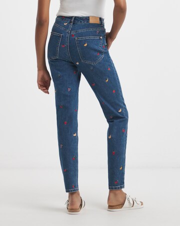 Simply Be Indigo Fruit Salad Embroidered Mom Jeans