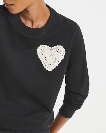 Black Crochet Heart Sweatshirt