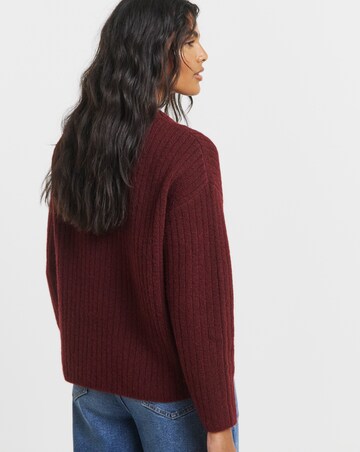Cosy Yarn Wine Crew Neck Ribbed Cardigan