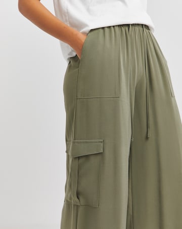 Simply Be Khaki Drawcord Waist Utility Wide Leg Trousers