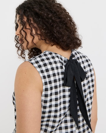 Simply Be Black & White Gingham Peplum Bow Back Top