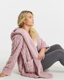 Pretty Secrets Fleece Cable Lounge Cardigan Pink