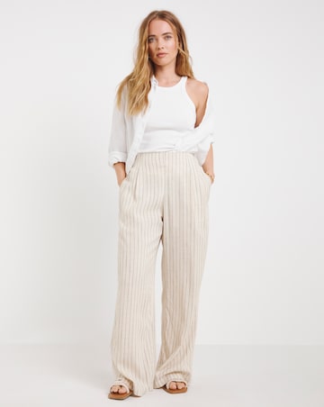 Simply Be Neutral Stripe Pleated Linen Mix Wide Leg Trouser