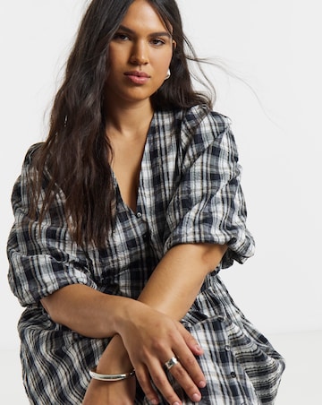 Mono Check Midi Dress With Pockets