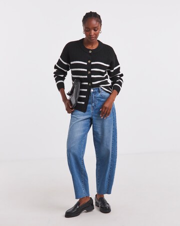 Simply Be Cosy Yarn Mono Stripe Crew Neck Ribbed Cardigan