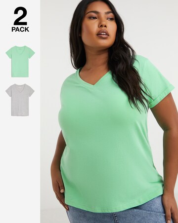 2 Pack Green & Grey V-Neck Tees