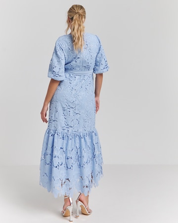 Joanna Hope Blouson Sleeve Belted Lace Dress