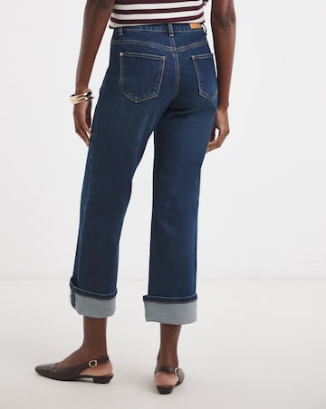 Dark Blue Turn Up Straight Leg Jean
