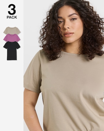 Black, Taupe & Pink 3 Pack Pure Cotton Short Sleeve Slash Neck Tops