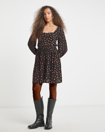 Ditsy Print Waist Detail Skater Dress