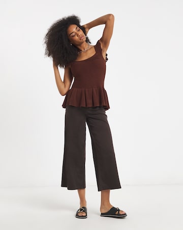 Chocolate Crochet Square Neck Frill Top