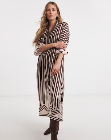 Border Print Placket Detail Smock Dress