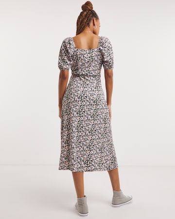 Ditsy Floral Ruched Front Waffle Midi Dress