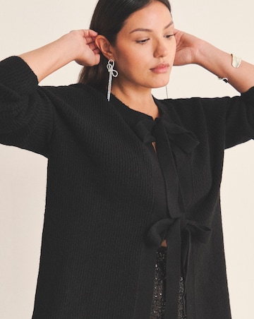 Cosy Yarn Black Tie Front Bow Cardigan