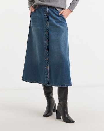 A Line Button Through Denim Midi Skirt
