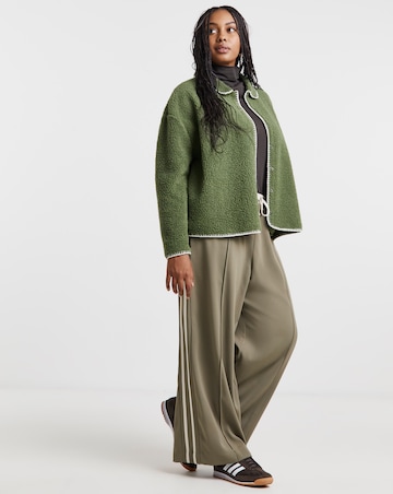 Khaki & Cream Whipstitch Borg Button Through