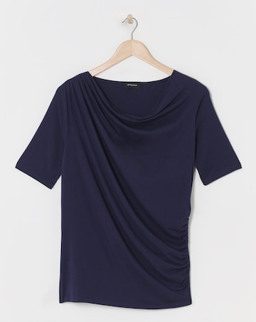 Navy Drape Detail Short Sleeve Top