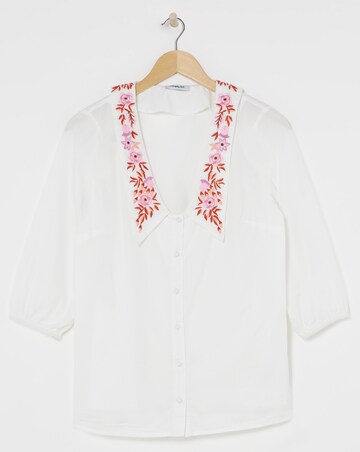 Simply Be Ivory Poplin Blouse with Embroidered Collar