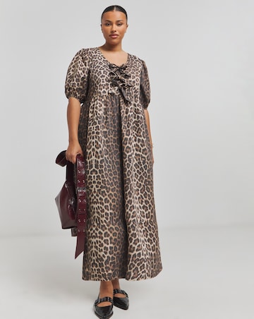 Leopard Print Bow Front Midaxi Dress With Pockets